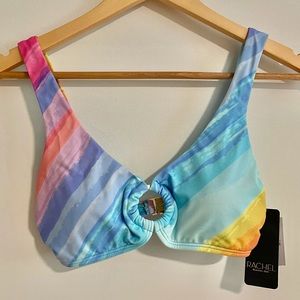 NWT RACHEL Rachel Roy multi color pastel rainbow scrunched hoop S